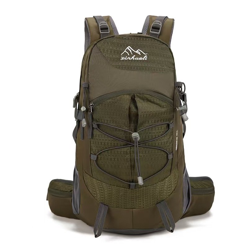 Olive outdoor backpack with compression straps and side pockets