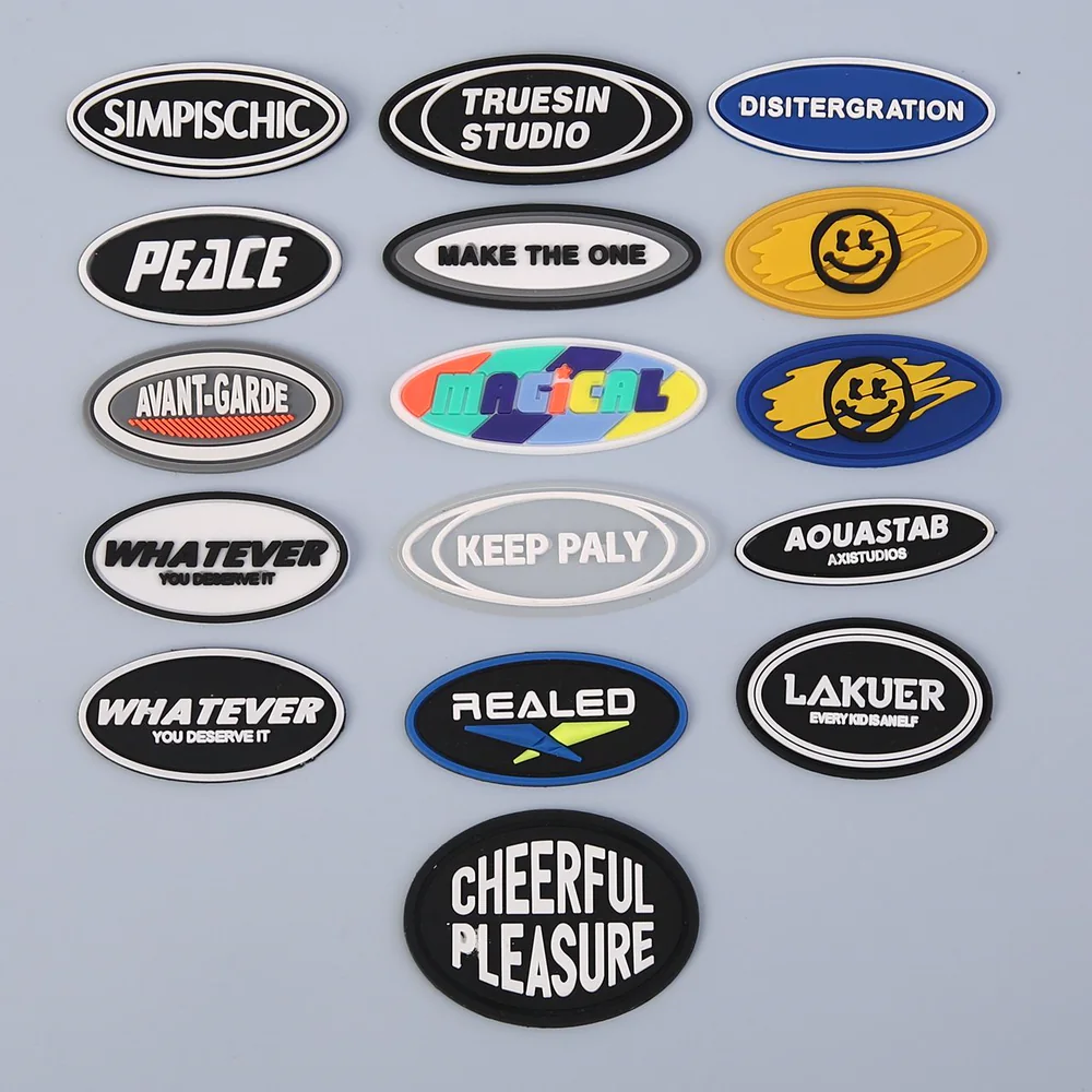 Assortment of raised multicolor PVC rubber logo patches