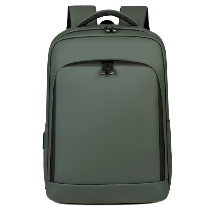 Business backpack front with structured shell and multiple zip compartments