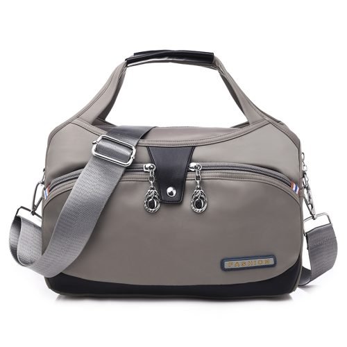 Khaki multi-pocket shoulder bag with adjustable strap