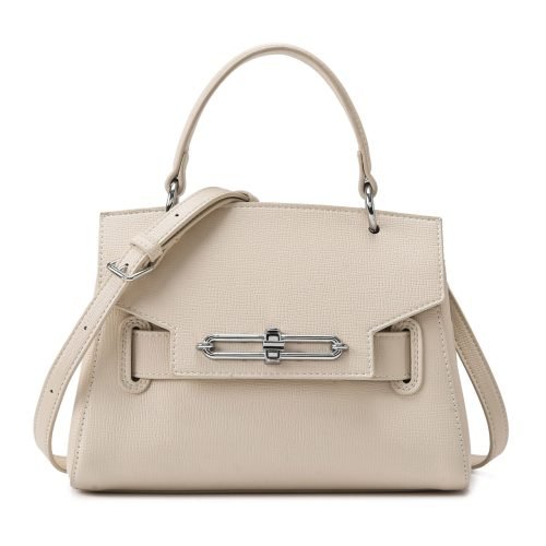 Ivory structured satchel with top handle and metal closure